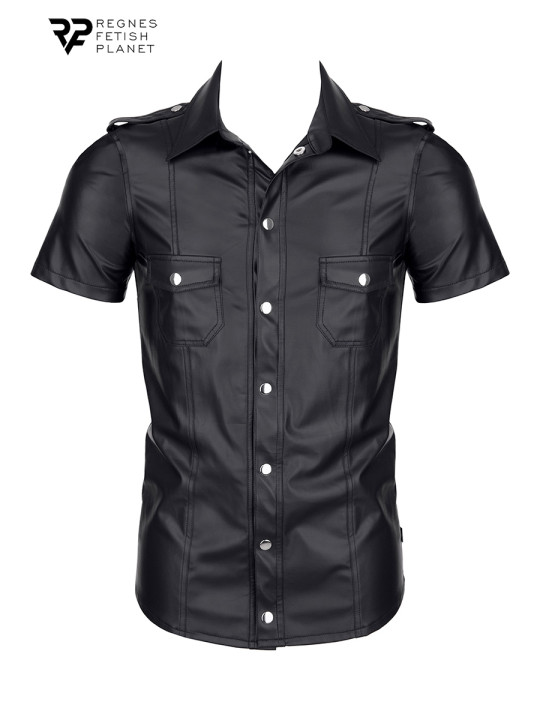 Chemise manches courtes wetlook noire Luca - Regnes