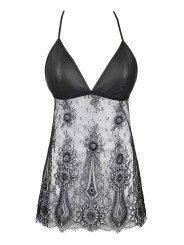 Nuisette dentelle et wetlook noire V-9789 - Axami