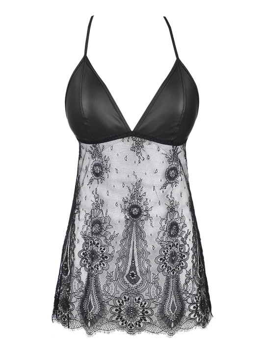 Nuisette dentelle et wetlook noire V-9789 - Axami