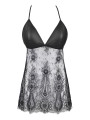 Nuisette dentelle et wetlook noire V-9789 - Axami