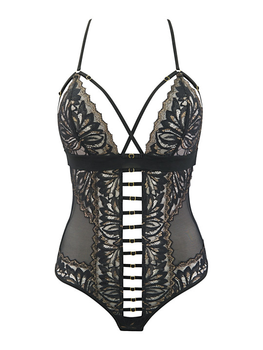 Body string tulle et dentelle noir V-10100 - Axami