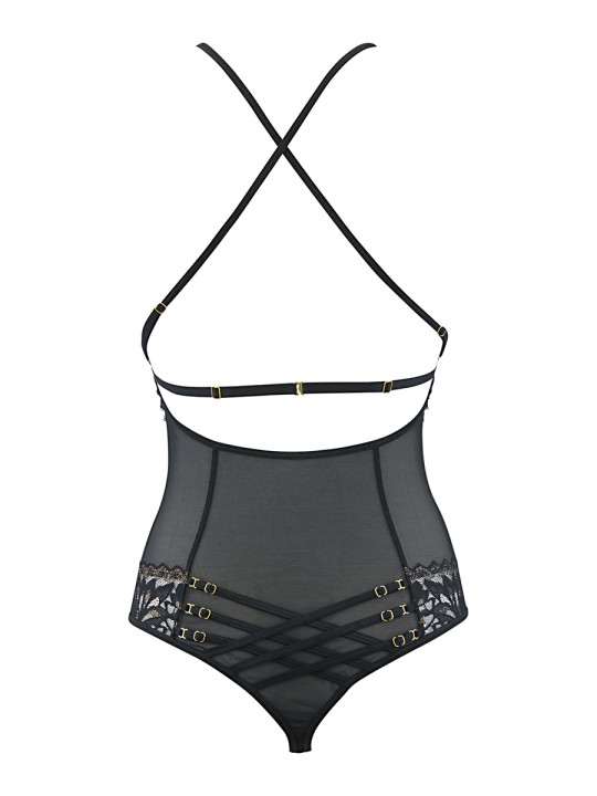Body string tulle et dentelle noir V-10100 - Axami