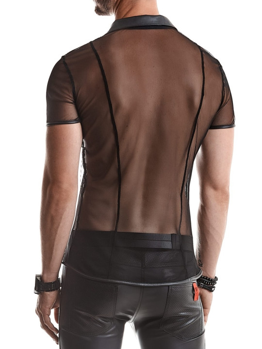 Polo en maille noire transparente - Regnes