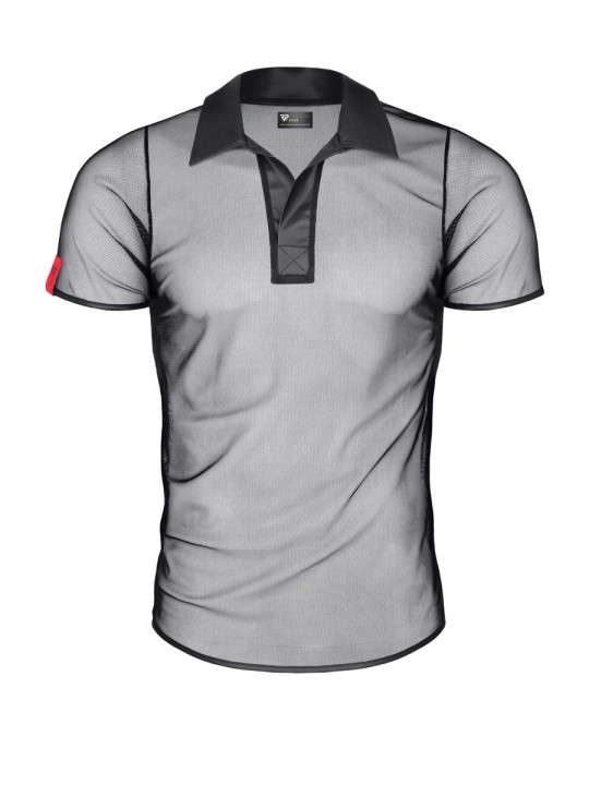 Polo en maille noire transparente - Regnes