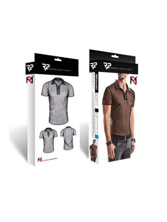 Polo en maille noire transparente - Regnes