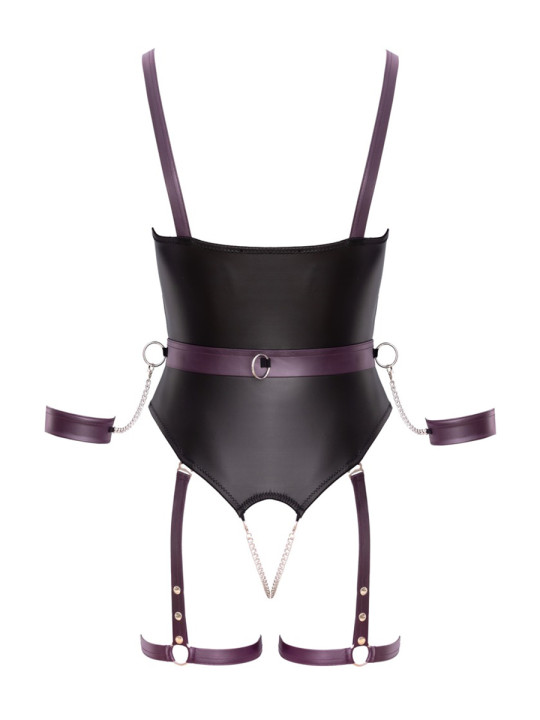 Body à jarretelles ouvert avec menottes - Cottelli Bondage