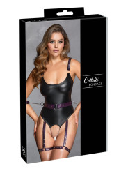 Body à jarretelles ouvert avec menottes - Cottelli Bondage
