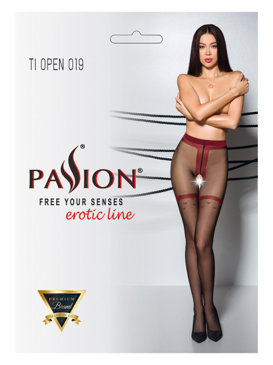 Collants ouverts TI019 20 deniers - noir/rouge