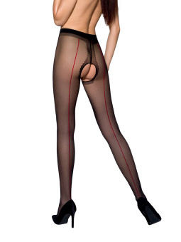 Collants ouverts couture TI022 - noir/rouge