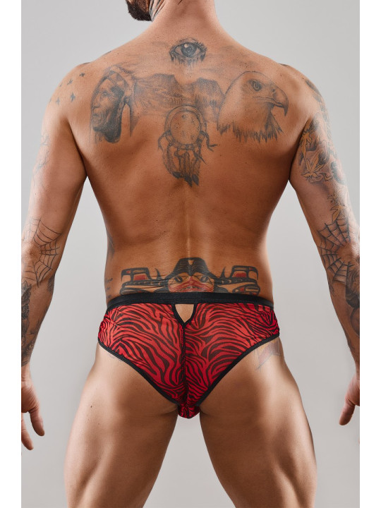 Slip type brésilien ouvert zébré rouge et noir - Regnes