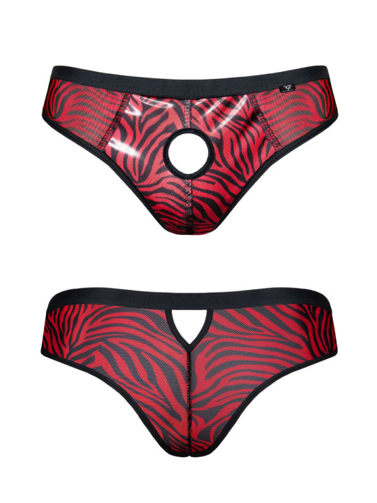 Slip type brésilien ouvert zébré rouge et noir - Regnes