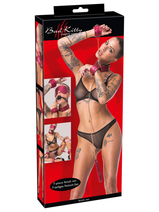 Ensemble 7 pièces Fetish SM rose -  Bad Kitty 