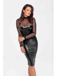 Robe moulante Sublime F310 wetlook et tulle floqué
