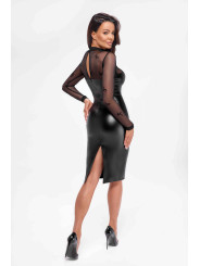 Robe moulante Sublime F310 wetlook et tulle floqué