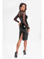 Robe moulante Sublime F310 wetlook et tulle floqué