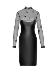 Robe moulante Sublime F310 wetlook et tulle floqué