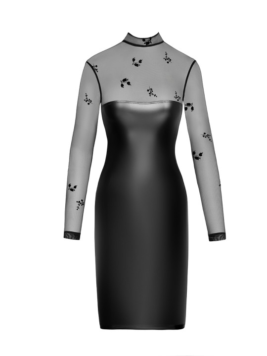 Robe moulante Sublime F310 wetlook et tulle floqué