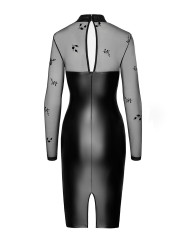 Robe moulante Sublime F310 wetlook et tulle floqué