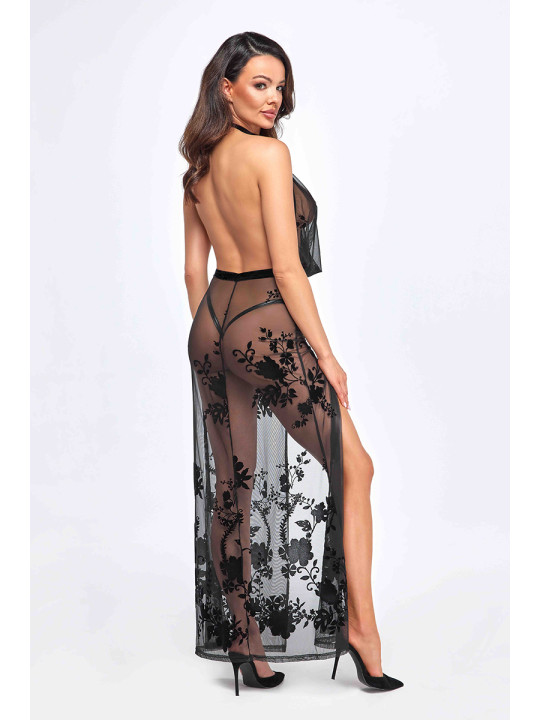 Robe longue dos nu Divinity F312 tulle floqué