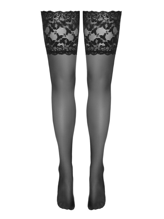 Bas autofixants large jarretière dentelle noir - Cotelli Legwear