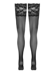 Bas autofixants large jarretière dentelle noir - Cotelli Legwear