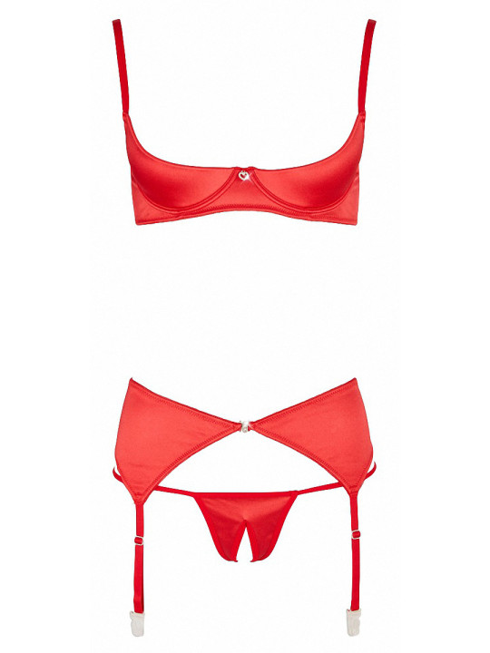Ensemble lingerie 3 pièces ouvert rouge - Cottelli Lingerie