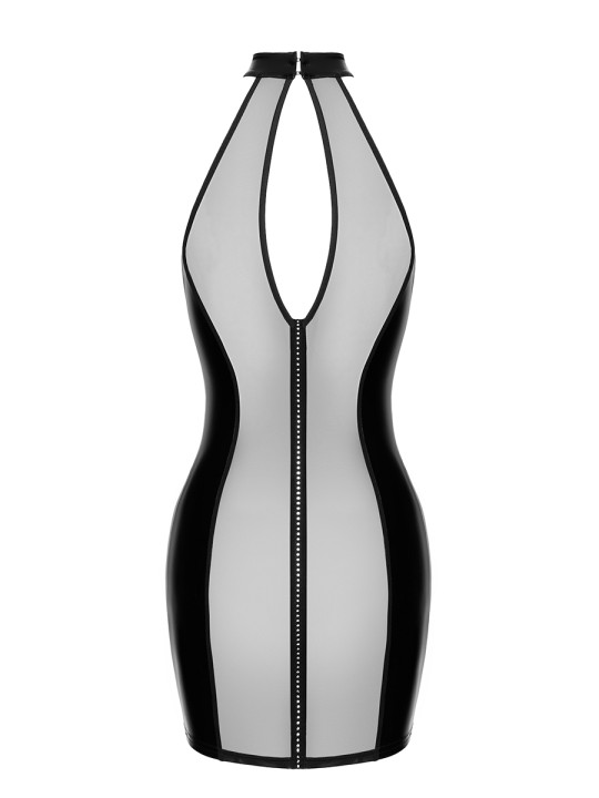 Mini robe tulle et wetlook Luxuria F370 - Noir Handmade