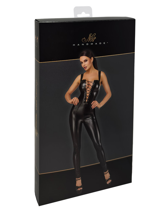 Combinaison lacée en wetlook Vixen F362 - Noir Handmade