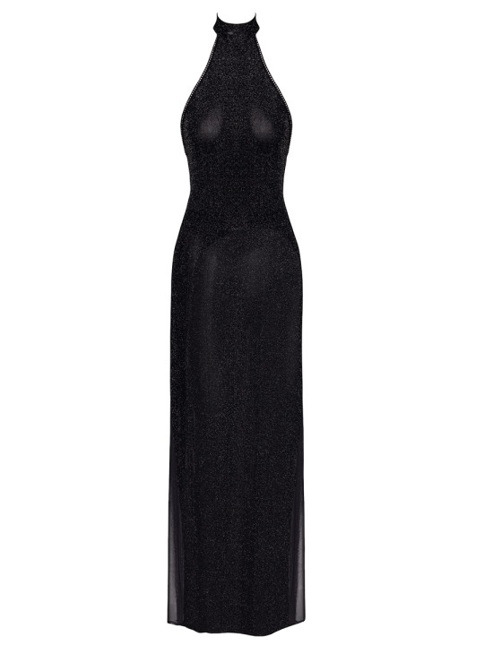 Robe longue en maille pailletée Onyx F372 - Noir Handmade