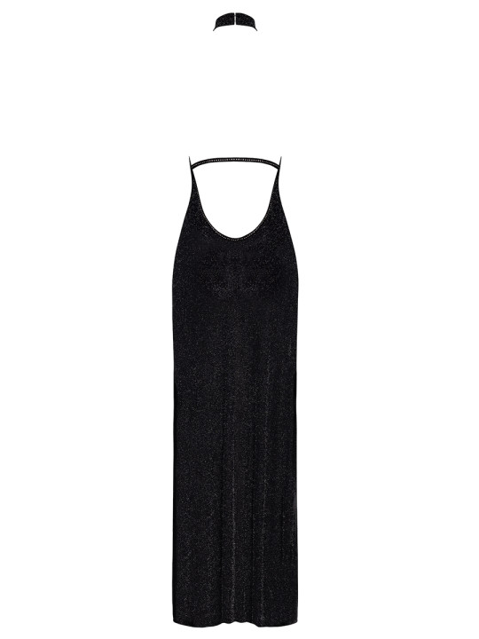 Robe longue en maille pailletée Onyx F372 - Noir Handmade