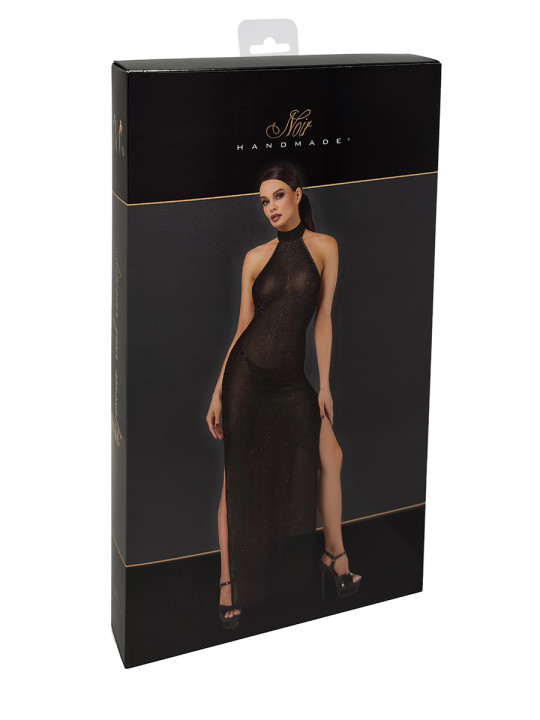 Robe longue en maille pailletée Onyx F372 - Noir Handmade