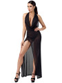 Robe longue fendue Onyx F373 - Noir Handmade