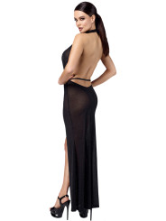 Robe longue fendue Onyx F373 - Noir Handmade