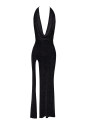 Robe longue fendue Onyx F373 - Noir Handmade