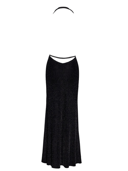 Robe longue fendue Onyx F373 - Noir Handmade