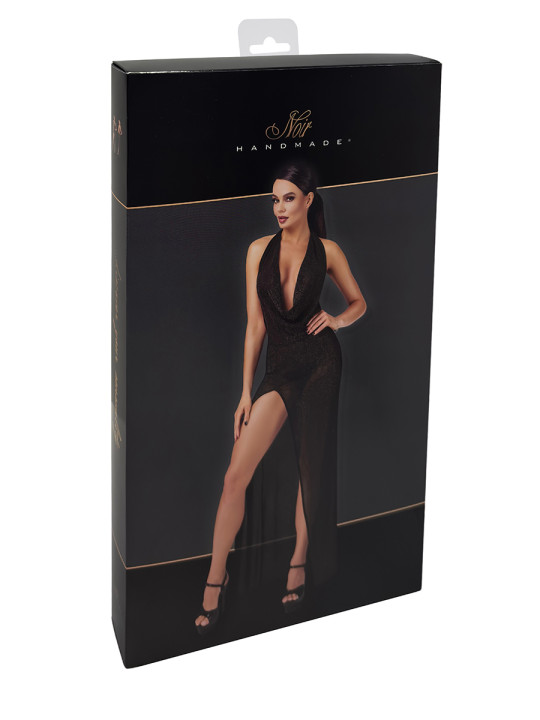 Robe longue fendue Onyx F373 - Noir Handmade