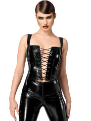 Corset en vinyle Dominae F379 - Noir Handmade