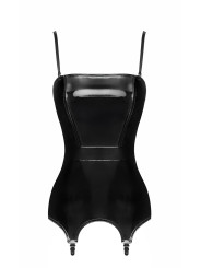 Corset porte-jarretelle vinyle Dominae F381 - Noir Handmade