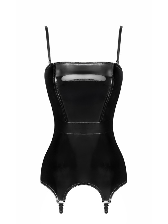 Corset porte-jarretelle vinyle Dominae F381 - Noir Handmade