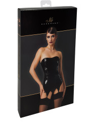 Corset porte-jarretelle vinyle Dominae F381 - Noir Handmade