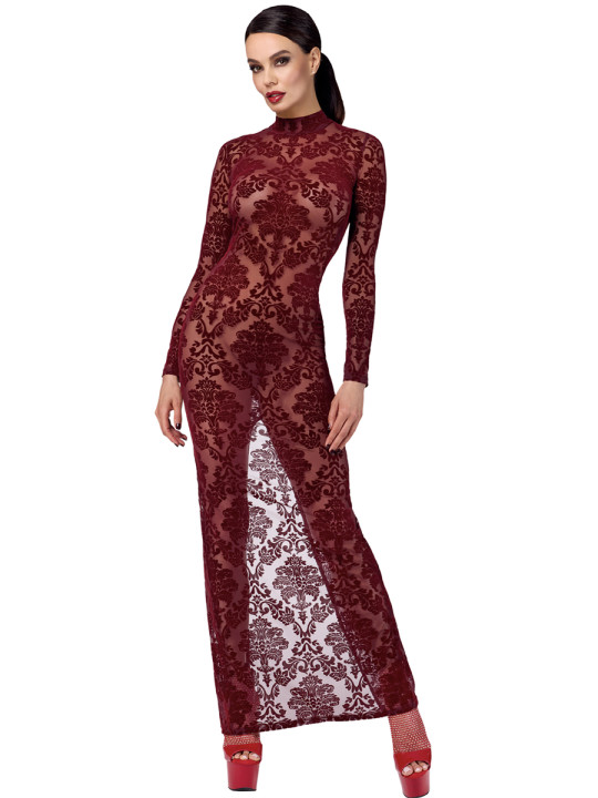 Robe fendue en tulle floqué Kink Royal F383 - Noir Handmade