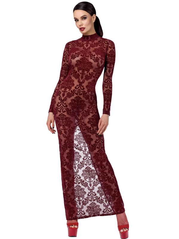 Robe fendue en tulle floqué Kink Royal F383 - Noir Handmade