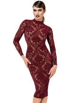 Robe fourreau en tulle floqué Kink Royal F384 - Noir Handmade